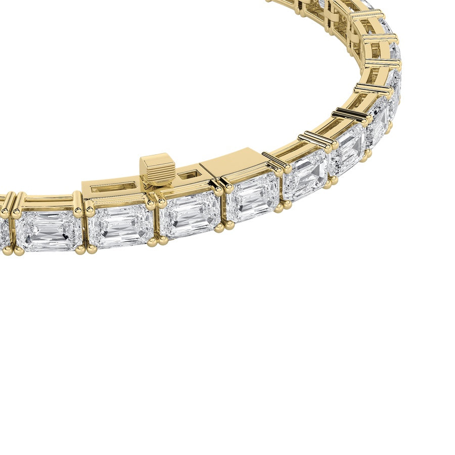 12CTW Emerald Shaped Lab Grown Diamond (F/VS) Tennis Bracelet in 14K Gold