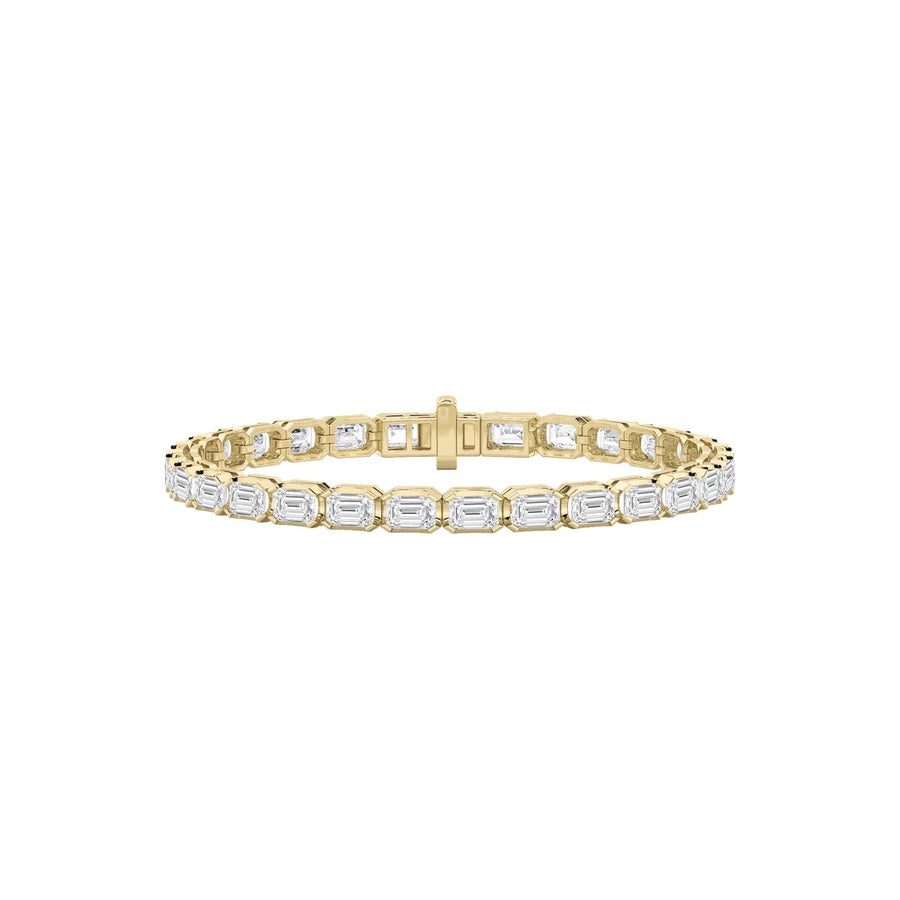 10CTW Emerald Shaped Lab Grown Diamond (F/VS) Tennis Bracelet in 14K Gold