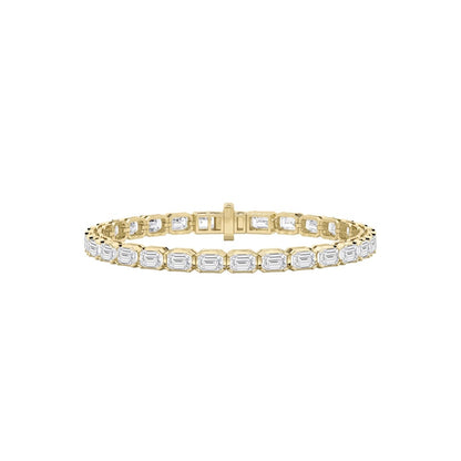 10CTW Emerald Shaped Lab Grown Diamond (F/VS) Tennis Bracelet in 14K Gold