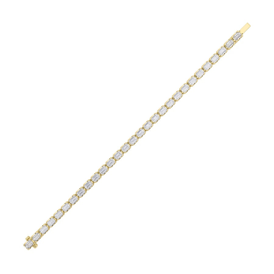 10CTW Emerald Shaped Lab Grown Diamond (F/VS) Tennis Bracelet in 14K Gold