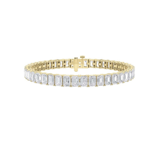 18.5CTW Emerald Shaped Lab Grown Diamond (F/VS) East West Line Bracelet in 14K Gold