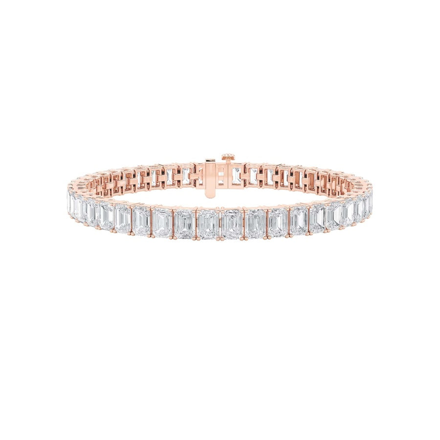 21.5CTW Emerald Shaped Lab Grown Diamond (G/VS) East West Line Bracelet in 14K Gold
