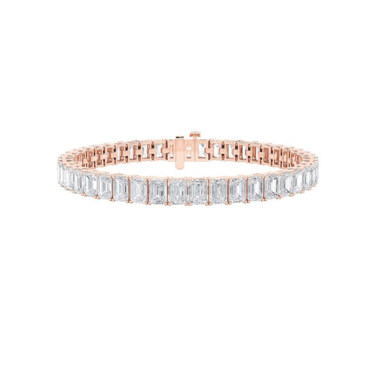 21.5CTW Emerald Shaped Lab Grown Diamond (G/VS) East West Line Bracelet in 14K Gold