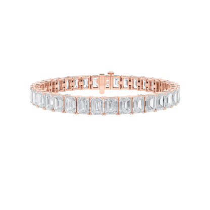 21.5CTW Emerald Shaped Lab Grown Diamond (G/VS) East West Line Bracelet in 14K Gold
