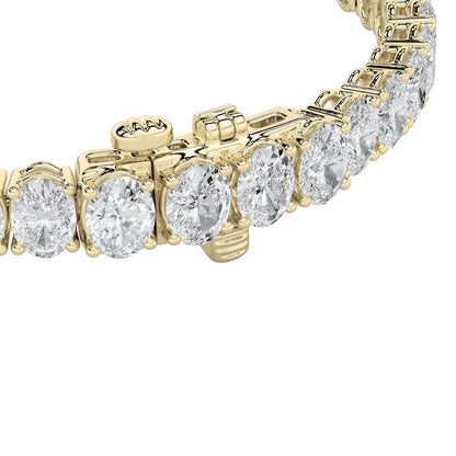 15CTW Oval Shaped Lab Grown Diamond (F/VS) East West Line Bracelet in 14K Gold