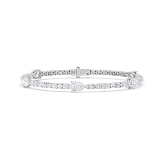 6CTW Pear Shaped Lab Grown Diamond (F/VS) East West Station Bracelet in 14K Gold