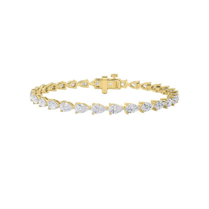 7CTW Pear Shaped Lab Grown Diamond (F/VS) Fancy Line Bracelet in 14K Gold
