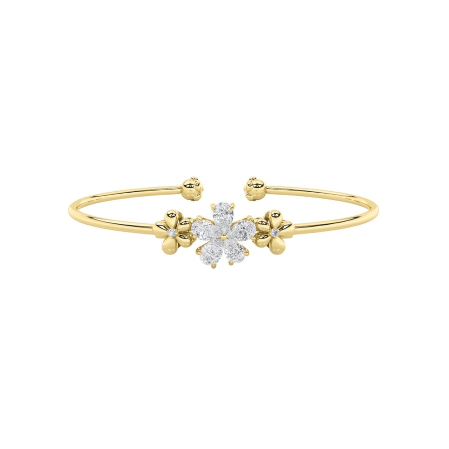 1.5CTW Pear Shaped Lab Grown Diamond (F/VS) Fancy Flower Bangle Bracelet in 14K Gold