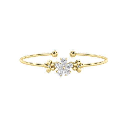 1.5CTW Pear Shaped Lab Grown Diamond (F/VS) Fancy Flower Bangle Bracelet in 14K Gold