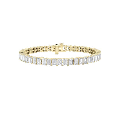 15CTW Emerald Shaped Lab Grown Diamond North South Bracelet in 14K Gold (F/VS)