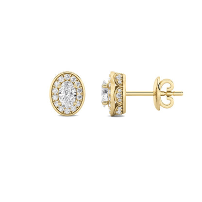 2CTW Oval Shaped Lab Grown Diamond (F/VS) Halo Stud Earrings in 14K Gold