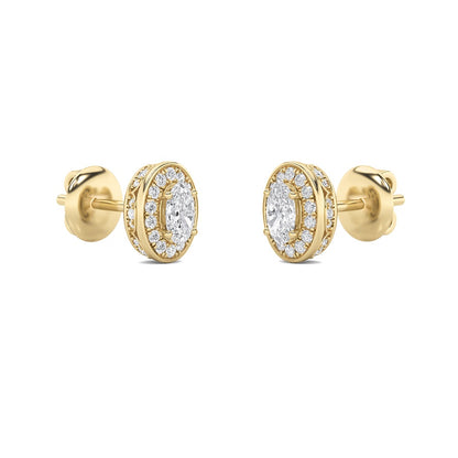 2CTW Oval Shaped Lab Grown Diamond (F/VS) Halo Stud Earrings in 14K Gold