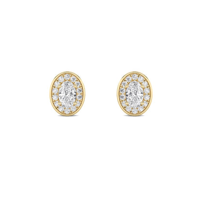 2CTW Oval Shaped Lab Grown Diamond (F/VS) Halo Stud Earrings in 14K Gold