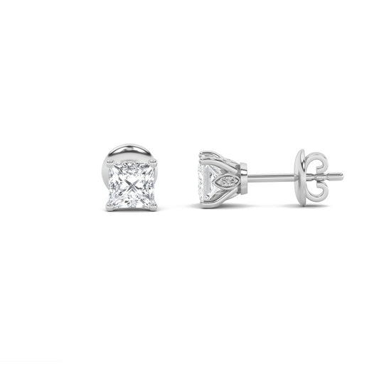 2CTW Princess Shaped Lab Grown Diamond (F/VS) Tulip Head Stud Earrings in 14K Gold