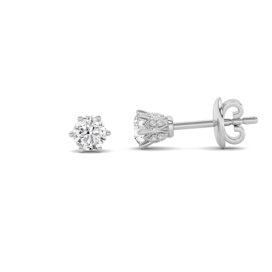 2CTW Round Shaped Lab Grown Diamond (F/VS) Tulip Head Stud Earrings in 14K Gold