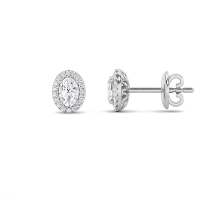 3CTW Oval Shaped Lab Grown Diamond (F/VS) Halo Stud Earrings in 14K Gold