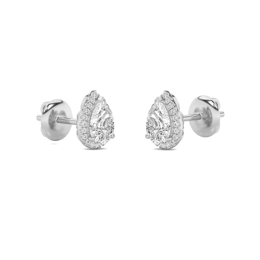 1CTW Pear Shaped Lab Grown Diamond (F/VS) Halo Stud Earrings in 14K Gold