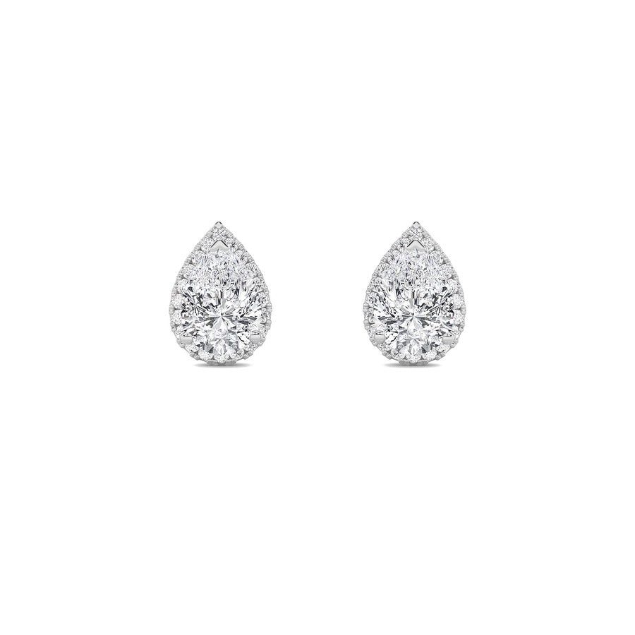 1CTW Pear Shaped Lab Grown Diamond (F/VS) Halo Stud Earrings in 14K Gold