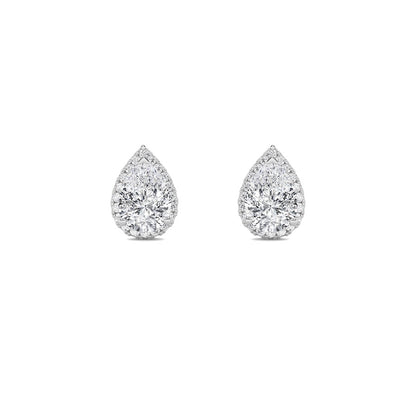 1CTW Pear Shaped Lab Grown Diamond (F/VS) Halo Stud Earrings in 14K Gold