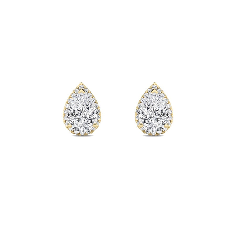 1CTW Pear Shaped Lab Grown Diamond (F/VS) Halo Stud Earrings in 14K Gold