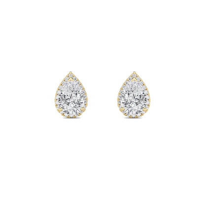 1CTW Pear Shaped Lab Grown Diamond (F/VS) Halo Stud Earrings in 14K Gold