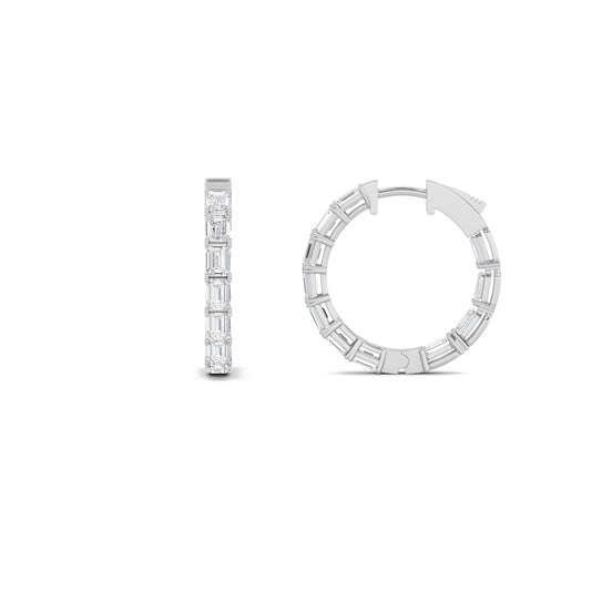 4CTW Emerald Shaped Lab Grown Diamond (F/VS) Inside Out Hoop Earrings in 14K Gold