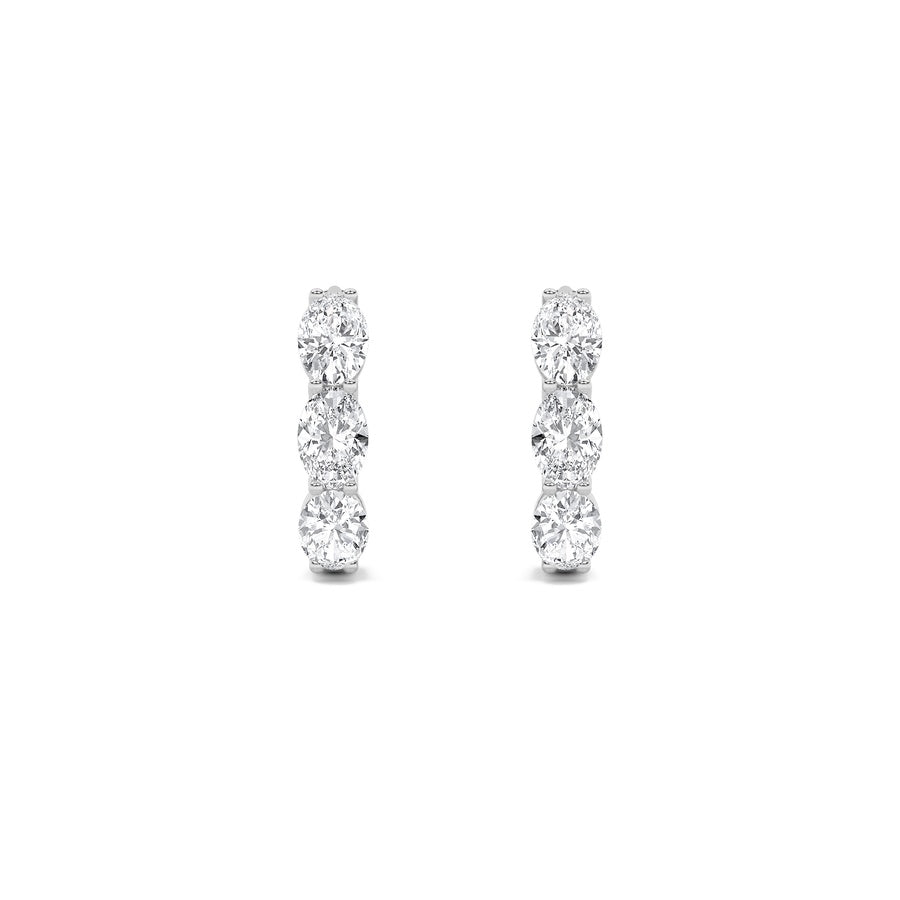 3CTW Oval Shaped Lab Grown Diamond (F/VS) Three Stone Huggie Earrings in 14K Gold