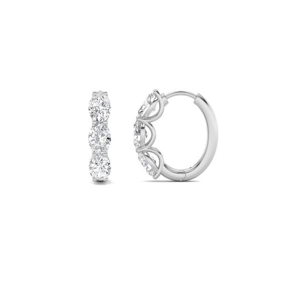 3CTW Oval Shaped Lab Grown Diamond (F/VS) Three Stone Huggie Earrings in 14K Gold