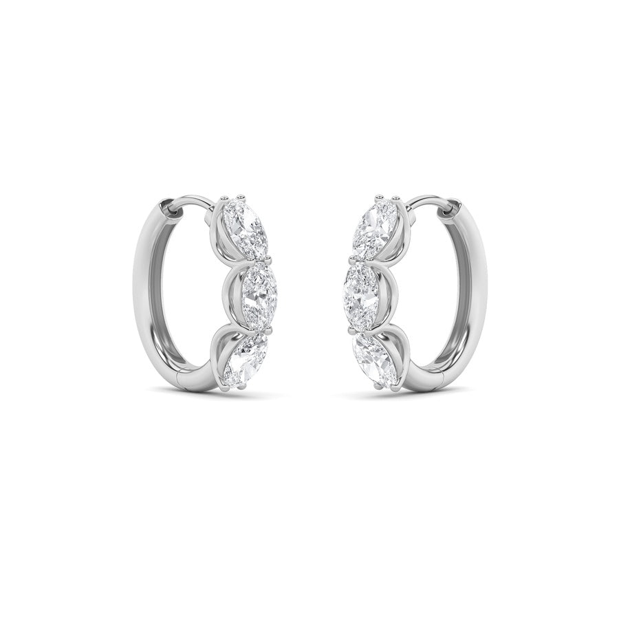 3CTW Oval Shaped Lab Grown Diamond (F/VS) Three Stone Huggie Earrings in 14K Gold