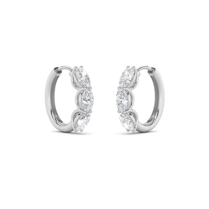 3CTW Oval Shaped Lab Grown Diamond (F/VS) Three Stone Huggie Earrings in 14K Gold