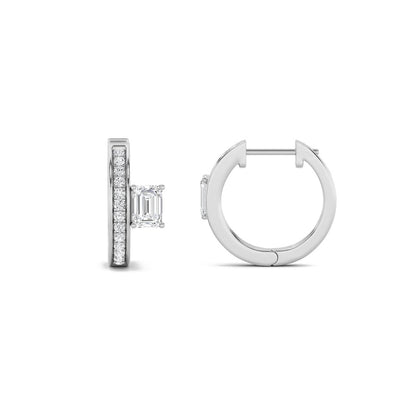 1.25CTW Emerald Shaped Lab Grown Diamond (F/VS) Accented Huggie Earrings in 14K Gold