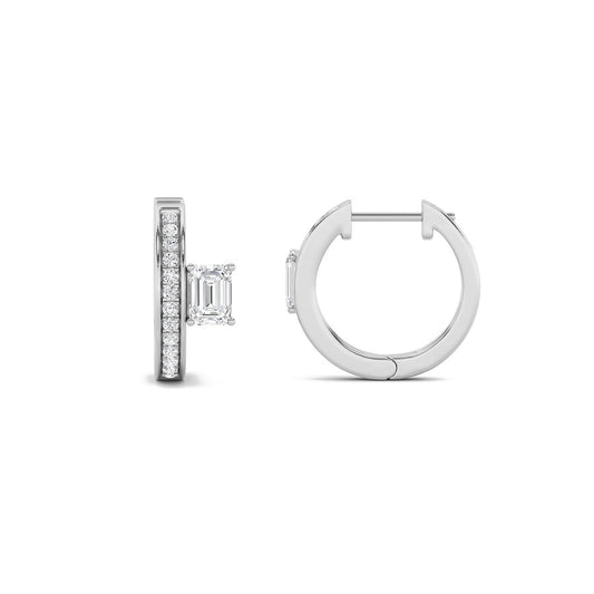 1.25CTW Emerald Shaped Lab Grown Diamond (F/VS) Accented Huggie Earrings in 14K Gold