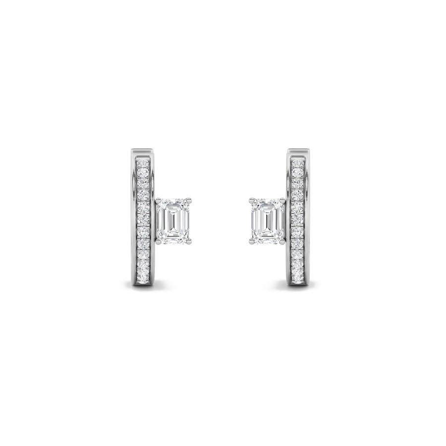 1.25CTW Emerald Shaped Lab Grown Diamond (F/VS) Accented Huggie Earrings in 14K Gold