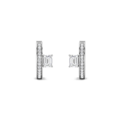 1.25CTW Emerald Shaped Lab Grown Diamond (F/VS) Accented Huggie Earrings in 14K Gold