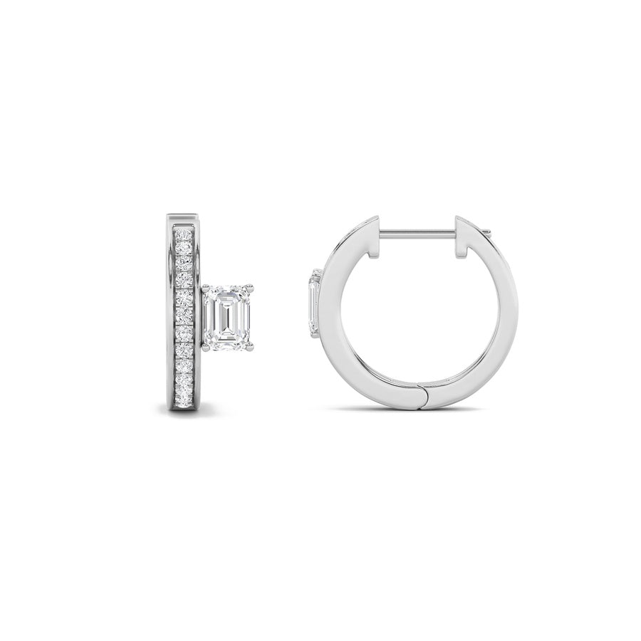 1.25CTW Emerald Shaped Lab Grown Diamond (F/VS) Accented Huggie Earrings in 14K Gold