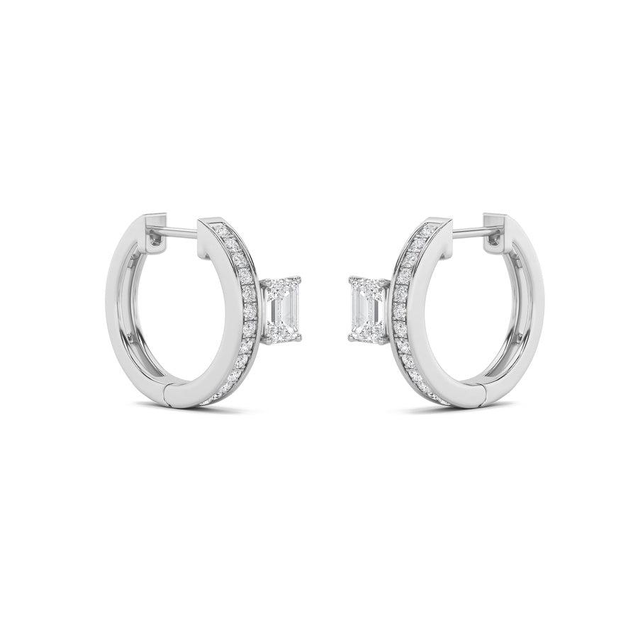 1.25CTW Emerald Shaped Lab Grown Diamond (F/VS) Accented Huggie Earrings in 14K Gold