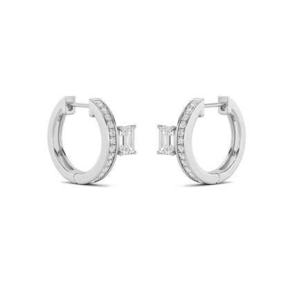 1.25CTW Emerald Shaped Lab Grown Diamond (F/VS) Accented Huggie Earrings in 14K Gold