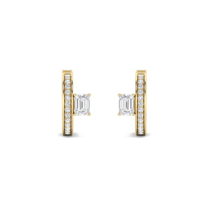1.25CTW Emerald Shaped Lab Grown Diamond (F/VS) Accented Huggie Earrings in 14K Gold