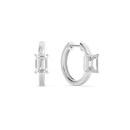 1.5CTW Emerald Shaped Lab Grown Diamond (F/VS) Solitaire Huggie Earrings in 14K Gold
