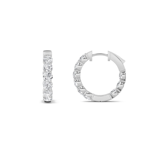 5CTW Round Shaped Lab Grown Diamond (F/VS) Inside out Hoop Earrings in 14K Gold