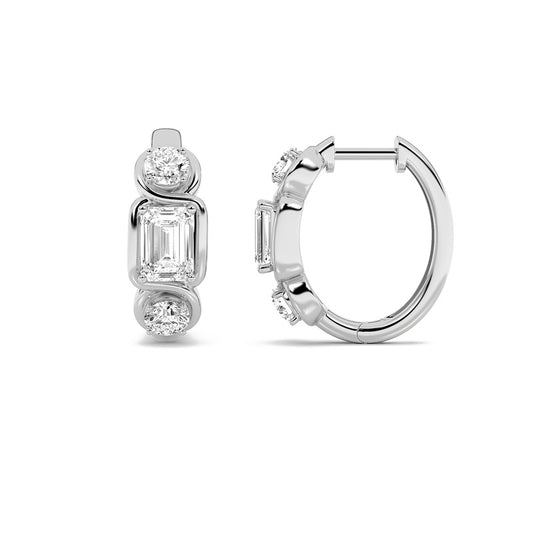 2.5CTW Emerald Shaped Lab Grown Diamond (F/VS) Three Stone Earrings in 14K Gold