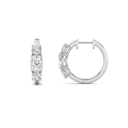 2.5CTW Oval Shaped Lab Grown Diamond (F/VS) Three Stone Huggie Earrings in 14K Gold