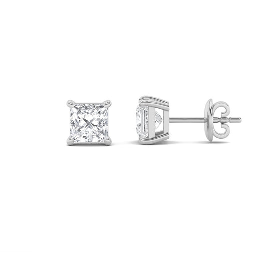 2CTW Princess Shaped Lab Grown Diamond (F/VS) Classic Basket Set Stud Earrings in 14K Gold
