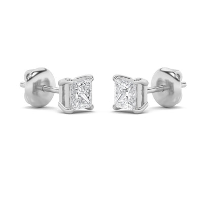 3CTW Princess Shaped Lab Grown Diamond (F/VS) Classic Basket Set Stud Earrings in 14K Gold