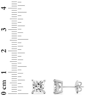 3CTW Princess Shaped Lab Grown Diamond (F/VS) Classic Basket Set Stud Earrings in 14K Gold