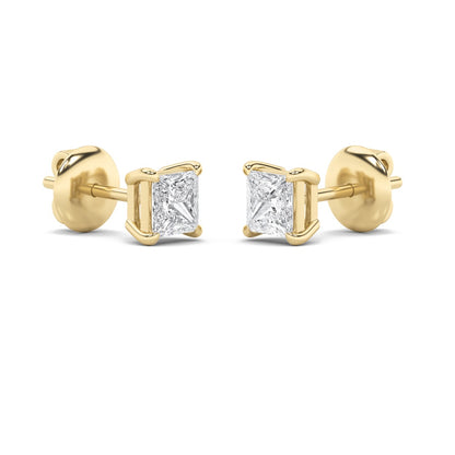 3CTW Princess Shaped Lab Grown Diamond (F/VS) Classic Basket Set Stud Earrings in 14K Gold