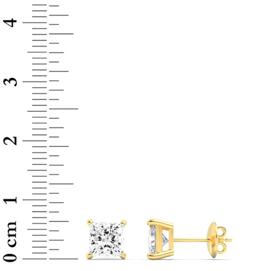 3CTW Princess Shaped Lab Grown Diamond (F/VS) Classic Basket Set Stud Earrings in 14K Gold