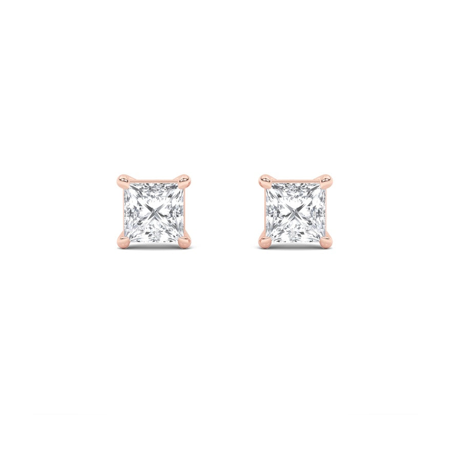 3CTW Princess Shaped Lab Grown Diamond (F/VS) Classic Basket Set Stud Earrings in 14K Gold