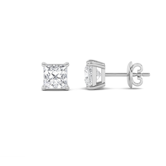 5CTW Princess Shaped Lab Grown Diamond (F/VS) Classic Basket Set Stud Earrings in 14K Gold