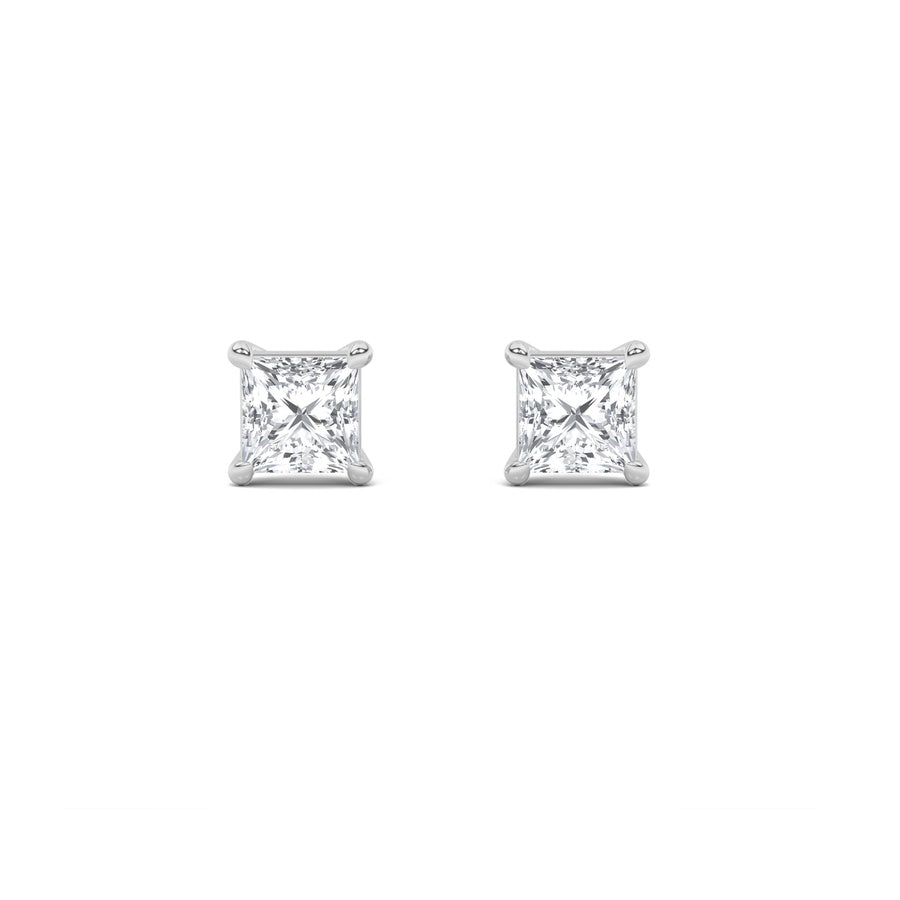 5CTW Princess Shaped Lab Grown Diamond (F/VS) Classic Basket Set Stud Earrings in 14K Gold